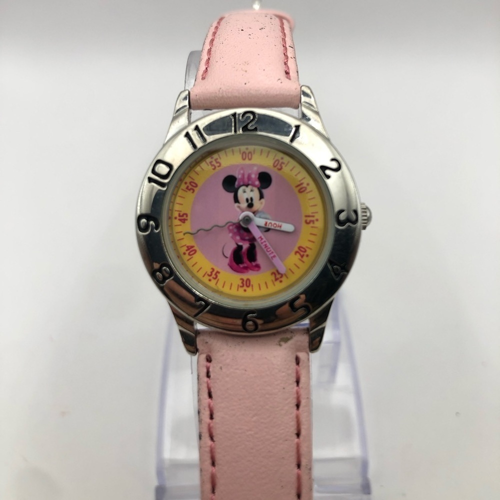Disney Minnie Women’s Watch Pink Band (New Battery) Wiggly Seconds Hand Rare